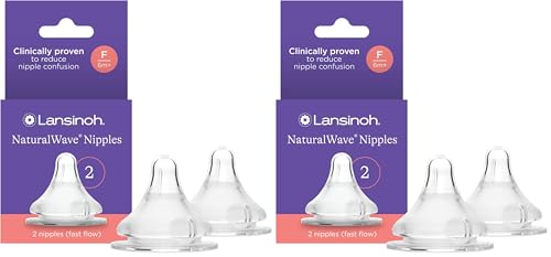 Image of Lansinoh NaturalWave Baby Bottle Nipples, Fast Flow, Size 4L, Anti-Colic, 2 Count (Pack of 2)