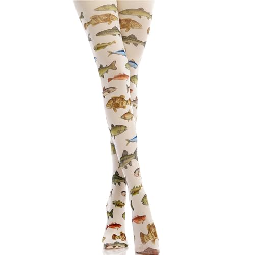 Women's Patterned Tights,Colorful Tropical Fish Printed 120D Fun Tights,Soft & Comfortable Tights with Designs,Free Size Funky Tights for Girl Supplies