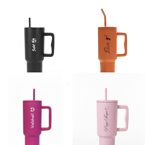 Image of Personalised 1200ml Insulated Stainless Steel Tumbler with Handle and Straw Lid - Large Travel Mug for Coffee & Water, Double Wall Vacuum Cup, Car Cupholder Friendly (Rusty Peach)