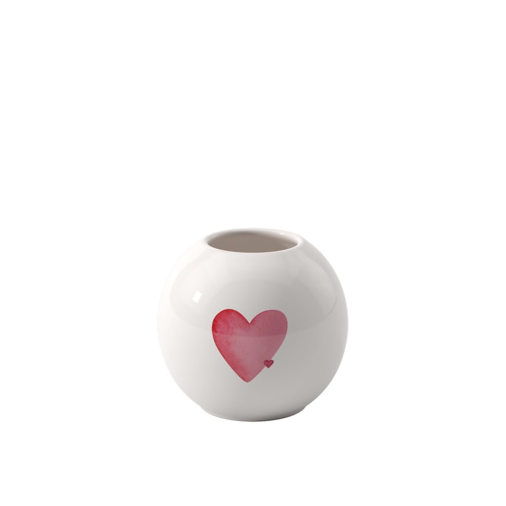 like. by Villeroy & Boch – With Love wazon, wymiary: ok. 9,5×9,5×8,5cm, biały z czerw. akwarelową dekor., nadaje się do zmywarki i mikrofalówki, motyw serca, dekoracyjny mały wazon, porcelana Premium