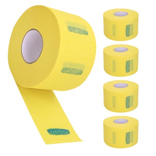 STOBAZA 5 Rollos Papel Cuello Barbero Desechable de Papel Crepé Amarillo para Peluquería, Bloquea Goteos Químicos y Protege el Cuello en Cortes y Peinados