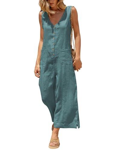 10 Best Linen Jumpsuits for Women That Elevate Any Wardrobe 7 Yeokou Women Sleeveless Button Down Jumpsuit with Pockets