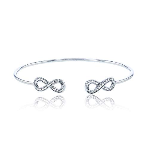 Sterling Silver Rhodium Round Created White Sapphire Infiniti Open Bangle #TOP6