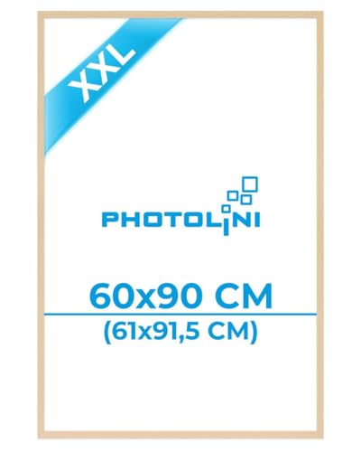 PHOTOLINI Bilderrahmen 60x90 Holz MDF Poster-Rahmen 90x60 Bilderrahmen groß für Poster 61x91 5 cm mit bruchsicherem Acrylglas zum Aufhängen & Zubehör XXL-Rahmen für Fotos Poster-Frame
