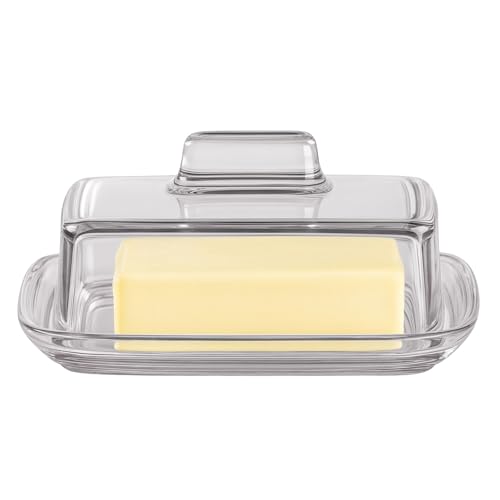 OMAGO Butterdose aus Glas Butterbehälter transparenter Butterbehälter mit Deckel Behälter zum Servieren von Butter aus Glas mit Griff
