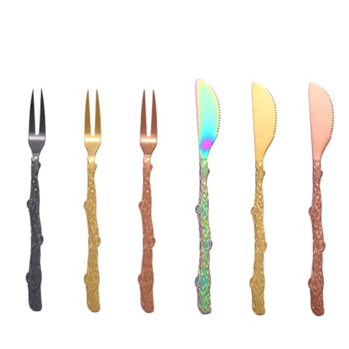 Cabilock 6pezzi Forchettine Frutta in Acciaio Inossidabile Denti Coltelli e Forchette Dessert Colorate Multiuso Per Torte Frutta e Dolci Per Casa e Ristoranti