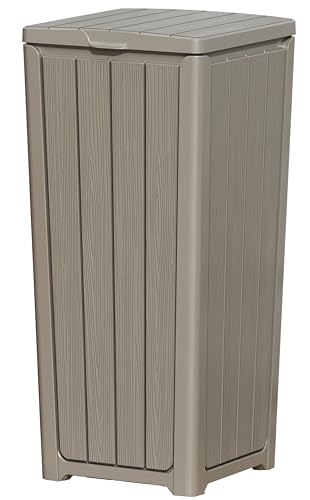 LHBGO Outdoor Trash Can with Lid, Waterproof Resin Garbage Can with Tiered Lid, Outside Trash Bin for Patio, Kitchen, Backyard or Deck