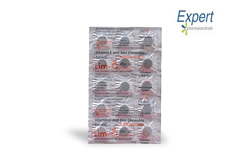 Lim-O Vitamin C(500mg) & Zinc, Chewable Tablets for Immunity Skin – Vegan Formula For Men Women, Orange Flavour (75 Tablets)