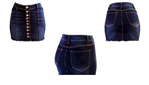 Jack David Women's Plus Size Blue/Black Soft Curvy Stretch Denim Jeans Skirt 1X 2X 3X (1X, Diamante R455 Button Front Blue Skirt.)3