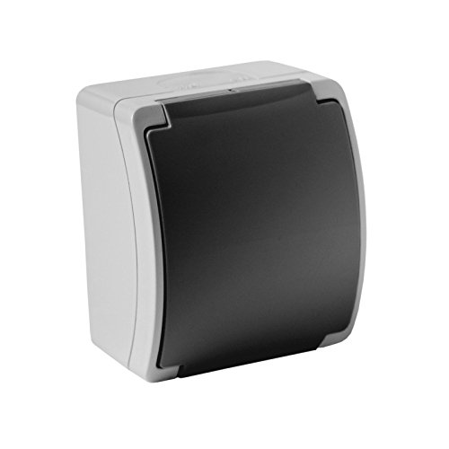 Presa Elettrica A Vista 2P+T Con Coperchio IP44 - Koala 161-08 Grigio/Grafite Per Belgio/Francia