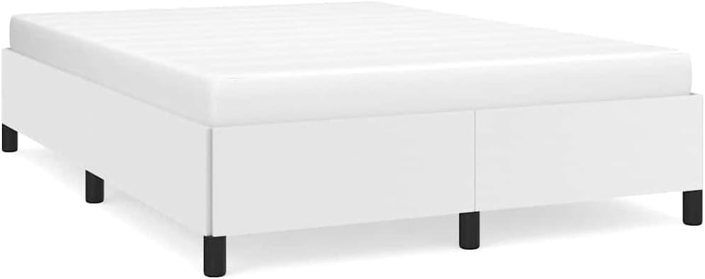 Bed Frame White Faux Leather Upholstered Full Double Platform Foundation with Sturdy Engineered Wood, Easy Assembly, Nonslip Feet for Modern Minimalist Bedroom Mattress Support