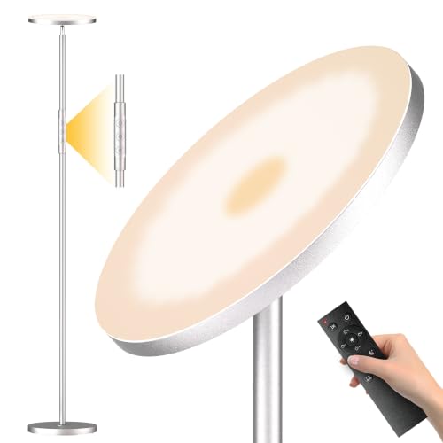 Floor Lamp, 36W 3600LM Standing LED Lamp 350W Equivalent with Remote & Touch Control, Modern Torchiere Floor Lamp with 2700K-6500K Stepless Dimming, 69" Tall Lamp for Living Room Bedroom, Silver