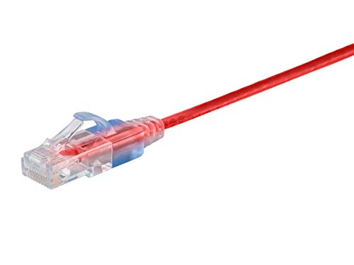 Image of Monoprice Cat6A 6in Red 10-Pk Patch Cable UTP 30AWG 10G Pure Bare Copper Snagless RJ45 SlimRun Series Ethernet Cable