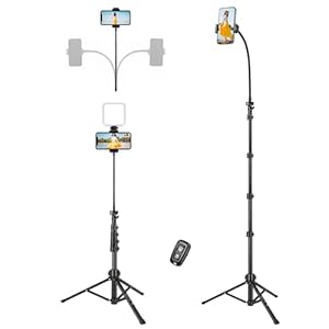 VICTIV 85″ Tall Cell Phone Tripod Stand with Gooseneck and Remote, Portable Travel Tripod Stand, Overhead Tripod for iPhone 16 15 14 Pro Max/13/12/Android for Recording/Watching/Cooking/Fitness/Vlog