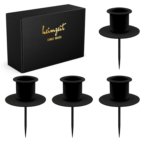 heimzeit Porte-Bougies à Piquer pour Bougies Effilées et Bougies de Table en Métal [4 Pièces, Noir] Design Élégant, pour Couronne de l'Avent pour Une décoration intérieure élégante