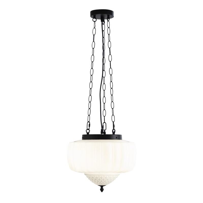 Suspension en verre laiteux luminaire vintage hauteur réglable salon