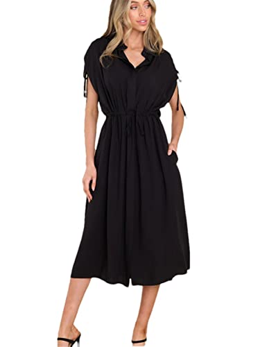 Robe à revers pour femme silhouette ajustée cordon noir taille M