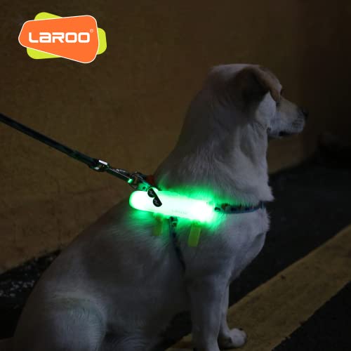 LaRoo LED Leuchtband für Hunde, USB Wiederaufladbar Leuchtanhänger Einfach an Halsband Leine und Geschirr zu Befestigen,3 Leuchtmodi Blinklicht für Hund (Grün)