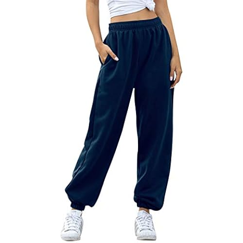 Womens Barrel Sweatpants Elastic Waisted Baggy Pants with Pockets