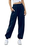Willow Dance Womens High Waisted Sweatpants Athletic Baggy Joggers Pants Lounge Work with Pockets Fall Winter Navy Blue M