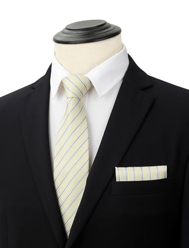 Image of HISDERN Mens Ties Set Stripe Plaid Ties for Men and Pocket Square Cufflinks Formal Silk Necktie Wedding Business