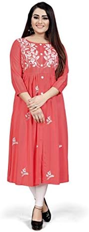 Women's Rayon Flared Embroidery Kurti Under 599 Designer Attractive Look Women's Kurta