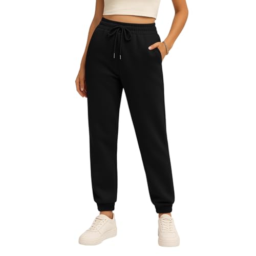 Women's High Waisted Sweatpants 2026 Joggers Athletic Pants Casual Trousers Y2K Cinch Bottom Lounge Pants with Pockets Black
