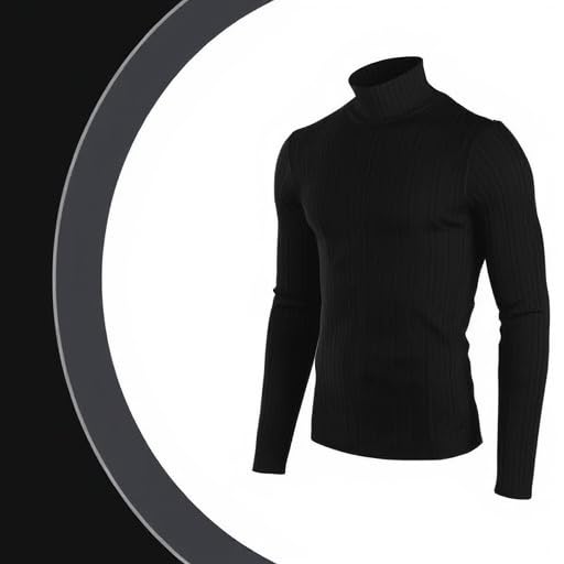 Men's Ribbed Turtleneck Sweater, 100% Cotton, Army Green-picture-39