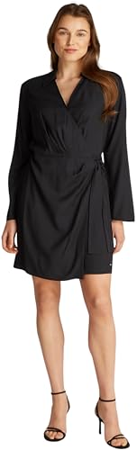 Tommy Hilfiger Damen Kleid Fluid Short Wickelkleid, Schwarz (Black), 40