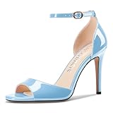 Castamere Mujer Alto High Aguja Heel Redonda Abierta Punta Correa Tobillo Dress Sandalias Cierre con Hebilla Zapatos 10 CM Heels Azul Cielo 36 EU