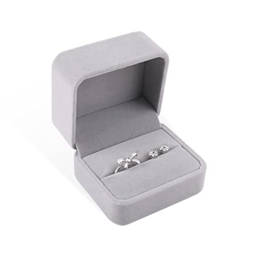 Isuperb Set Of 2 Gray Velvet Couple Double Ring Box Earring Jewelry Case Gift Boxes 2.7X2.7X1.6Inch #TOP7