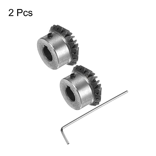 Image of HARFINGTON 2pcs Bevel Gear 2M 20 Teeth 14mm Shaft Hole 1:1 Tapered Pinion Gear with 5mm Keyway 45# Steel 2 Module 90 Degree Steering Gear with M5 Fixing Hole, for Hardware Mechanical Rotation