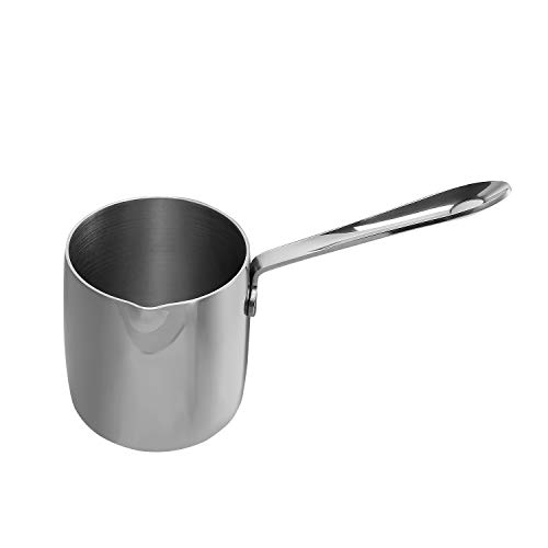 Milk Warmer Turkish Coffee Pot Butter Warmer Melting Pot 18/10 Stainless Steel Small Saucepan with Pour Spout Cookware 12oz Capacity (370ml)