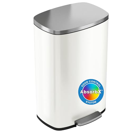 Product Image of the iTouchless SoftStep 13.2 Gallon Step Kitchen Trash Can with Odor Filter, 50 Liter Ivory White Stainless Steel Pedal Recycle Bin for Home, Office, Silent and Gentle Lid Open and Close