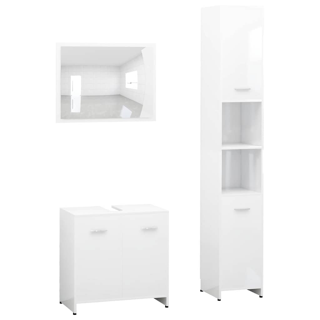 Ensemble de 3 meubles de salle de bain en bois blanc avec armoire haute