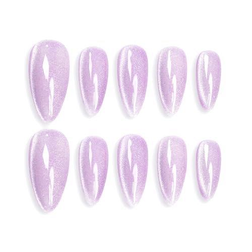 Sun&Beam Nails Handmade Press-on Medium Long Almond Lavender Purple Cat Eye Design Charming False Nail Tips 10 Pcs (#120 XS)