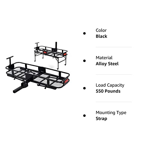 Folding Hitch Mount Cargo Carrier 60" X 21" X 6" - Luggage Basket Rack Fits 2" Receiver, Rear Cargo Rack For Suv, Truck, Car (Includes Cargo Net, Ratchet Straps, Waterproof Cover) - 550Lb Capacity #TOP7