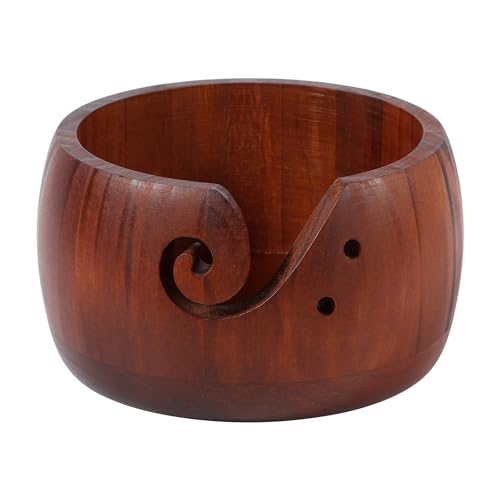 Image of NQEUEPN 6'' Wooden Yarn Bowl Holder, Yarn Bowls for Crochet & Knitting, Brown Pine Wood, Prevents Tangles, Portable, Ideal Gift