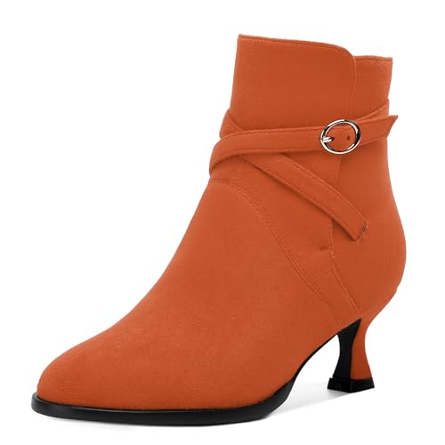 NUMALEO Womens Suede Buckle Ankle Strap Dress Round Toe Bridal Comfortable Kitten Low Heel Ankle High Boots 2 Inch