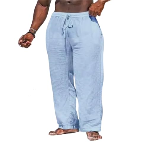 Linen Pants for Men Elastic Waist Drawstring Straight Leg Casual Pants Summer Loose Lightweight Yoga Beach Pants