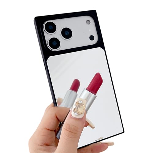 YTanazing Mirror for iPhone 17 Pro Rectangle Case,Luxury Glass Glossy Women Girls Makeup Glass Mirror Back Shockproof Smooth Hard Case with Soft Silicone Bumper TPU Frame for iPhone 17 Pro