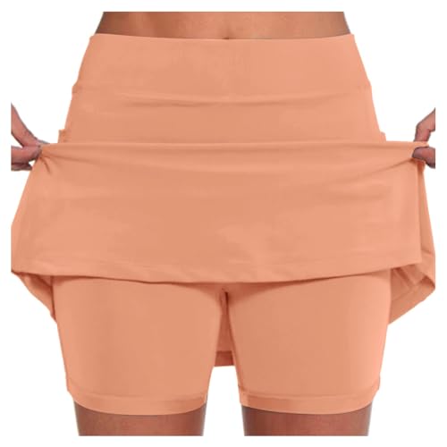 Falda corta de mujer de cintura media, falda corta deportiva mujer sexy elasticidad mini color sólido estilo deportivo casual falso corto dos piezas con bolsillo doble capa correr y yoga Slim Skirt