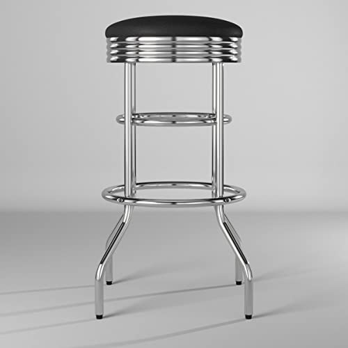Image of Trinity Heavy Duty 30-Inch Backless Swivel Bar Stool for Kitchen, Garage, or Workshop, Chrome Finish with Faux Leather Seat, 1 Pack Pre-Assembled, Black