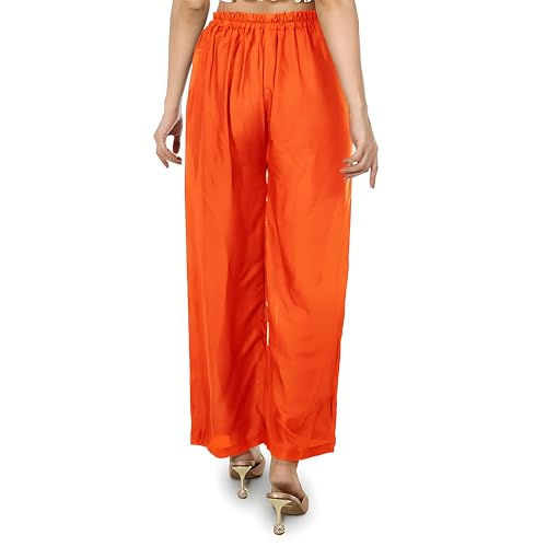 Image of Women's Rayon Palazzo Pants | Solid Color Wide Leg Trousers in 18 Shades | Elastic Waist Casual Bottoms XS-7XL | Comfortable