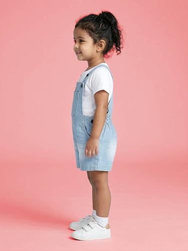 Image of KiddoPanti Unisex Infant Denim Dungaree | Cotton Blend Stretch | Baby Jumpsuit Witth Pockets | Comfortable Casual Outfit for Boys & Girls 6 Months-3 Years