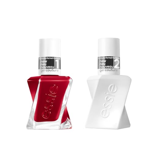 Lote de essie Gel Couture Esmalte de Uñas Top Coat + Esmalte de uñas de larga duración con acabado brillante nº 345 Bubbles Only Rojo Oscuro