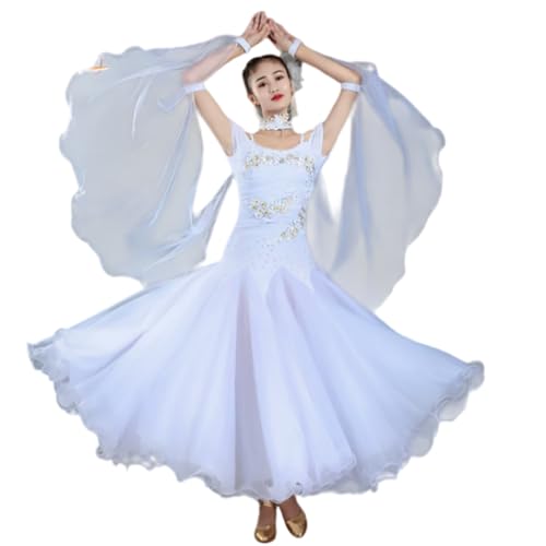 Costume de danse de salon à manches courtes avec jupe en tulle fluide