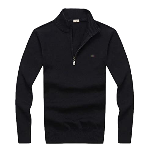 Pull col roulé zippé homme noir XXXL en pur coton brodé Kelsiop pour un confort quotidien