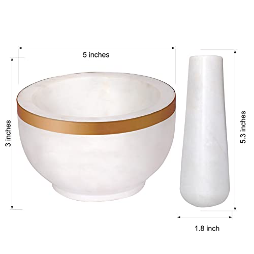Divit Shilp Mortar And Pestle, Made Of Heavy Duty Polished Hard Stone, Natural Stone Grinder For Spices, Pastes, Herbs, Seasoning Etc. (Marble With Brass Top) #TOP3