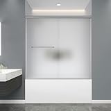 FELYL 56-60' W x 58' H Semi-Frameless Bathtub Double Sliding Shower Door Framed Bypass Tub Glass Shower Doors with 1/4' (6mm) Frosted Ultra-Clear Tempered Glass in Brushed Nickel Color